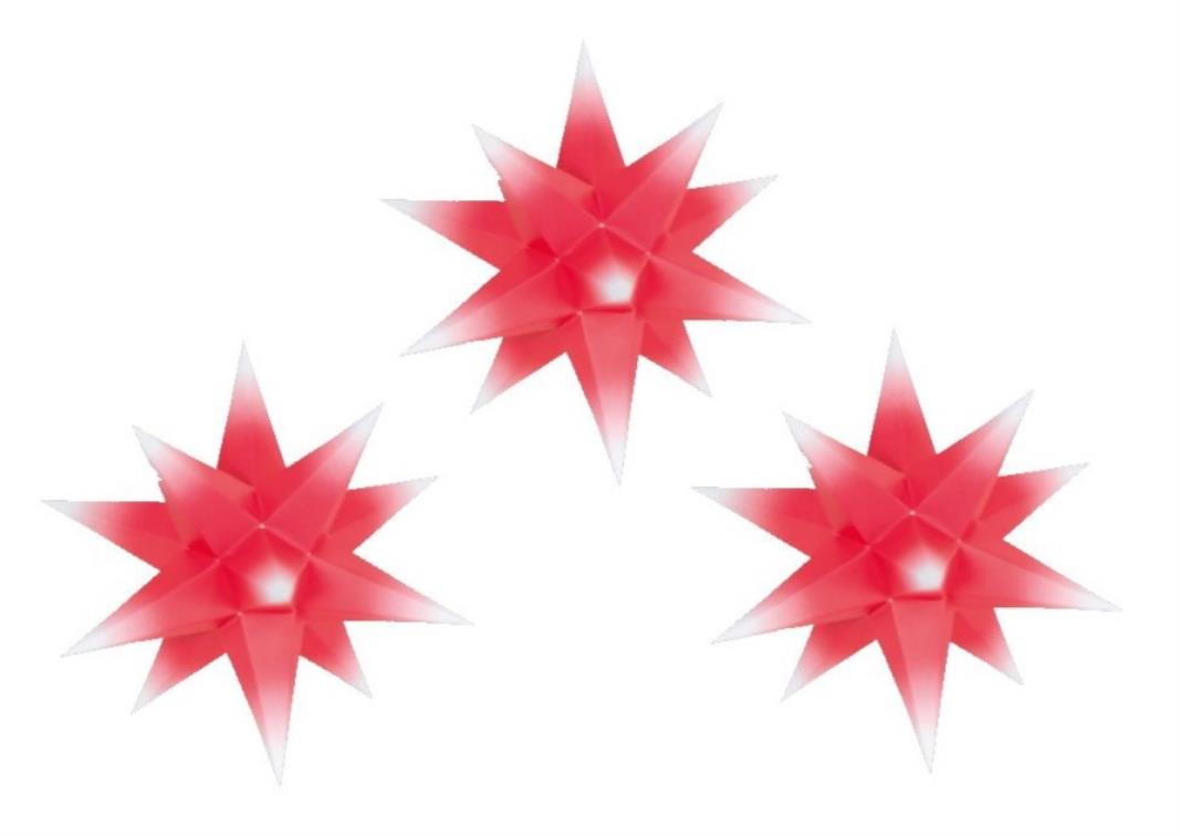 3er Set Adventssterne aus Papier - roter Kern mit weißer Spitze, 17 cm