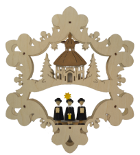 Fensterbild - Kirche und Kurrende mit Figuren, beleuchtet, Original Erzgebirge