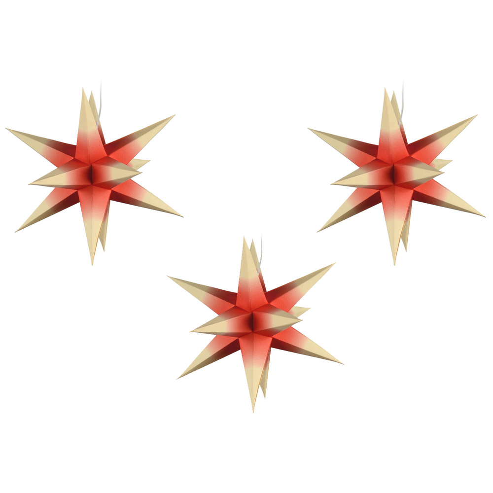Sterne klein 3er Set - Rot mit gelben Spitzen, 16 cm