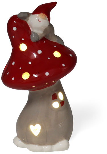 LED-Teelichthalter Pilz mit Wichtel