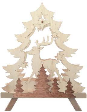 Standleuchte 3D - Baum mit Hirsch, Original Erzgebirge