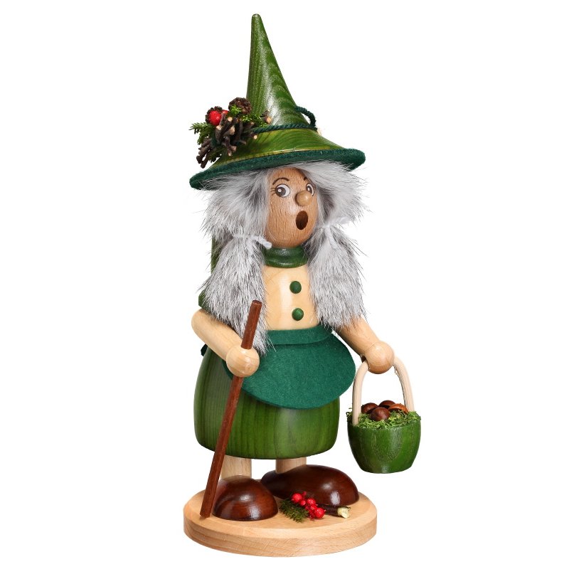 Räucherfrau mit Pilzkorb, grün