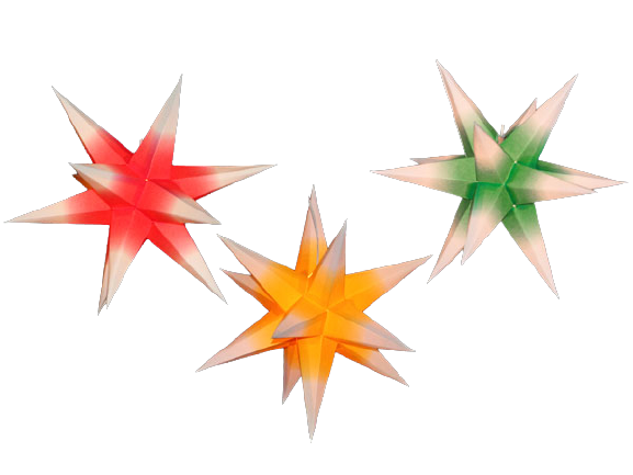 Sterne klein 3er Set - Rot/Gelb/Grün mit weißen Spitzen, 16 cm