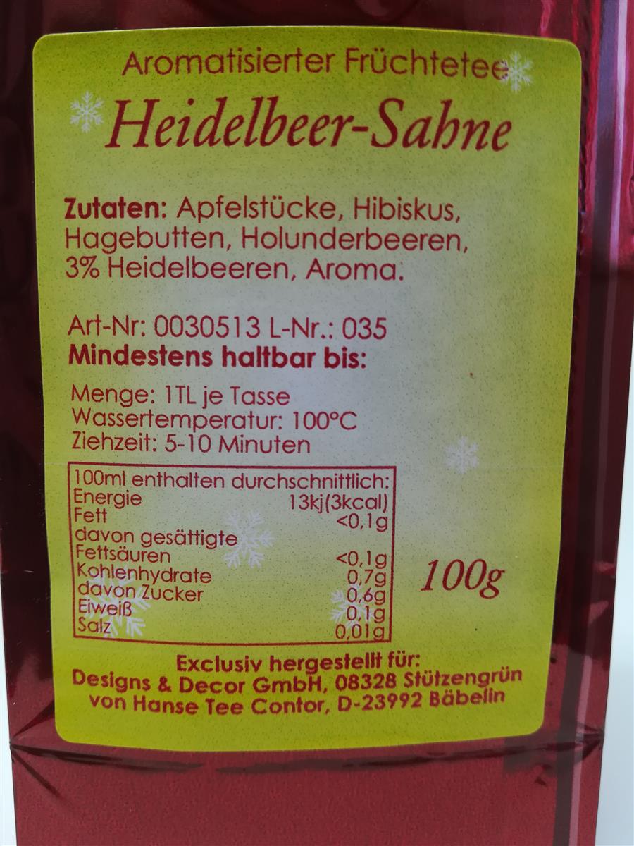 Aromatisierter Früchtetee - Heidelbeere-Sahne, 100g