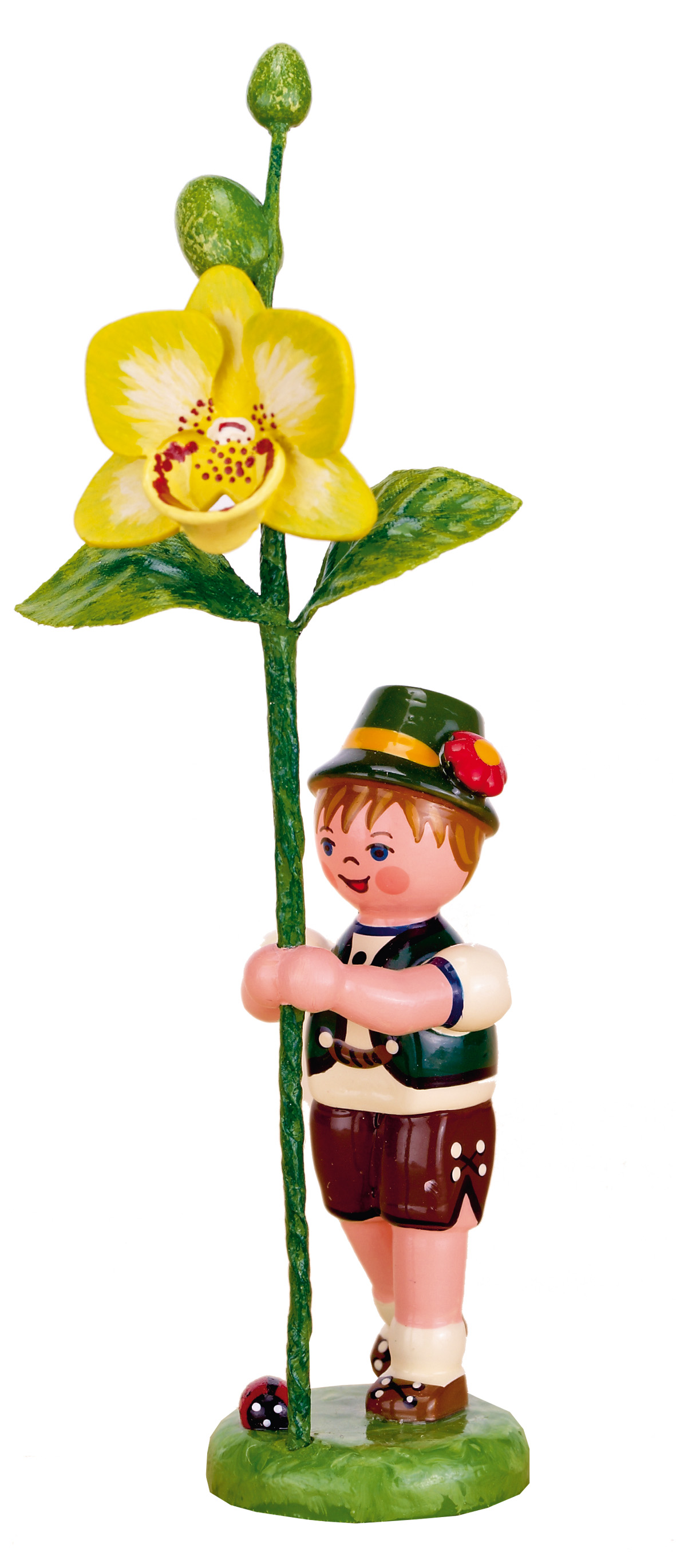 Original Hubrig Volkskunst Junge mit Orchidee Erzgebirge